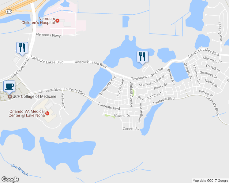map of restaurants, bars, coffee shops, grocery stores, and more near 8021 Greengard Street in Orlando