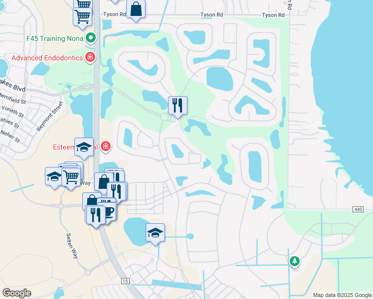 map of restaurants, bars, coffee shops, grocery stores, and more near 10536 Belfry Circle in Orlando