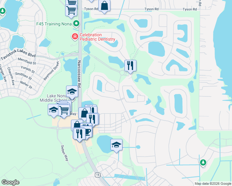 map of restaurants, bars, coffee shops, grocery stores, and more near 8450 Kelsall Drive in Orlando