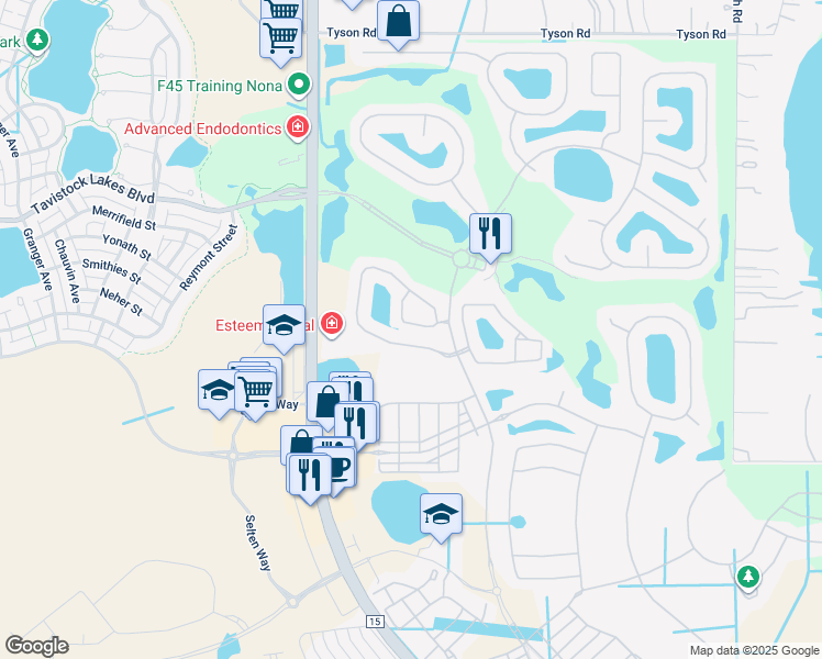 map of restaurants, bars, coffee shops, grocery stores, and more near 8422 Kelsall Drive in Orlando