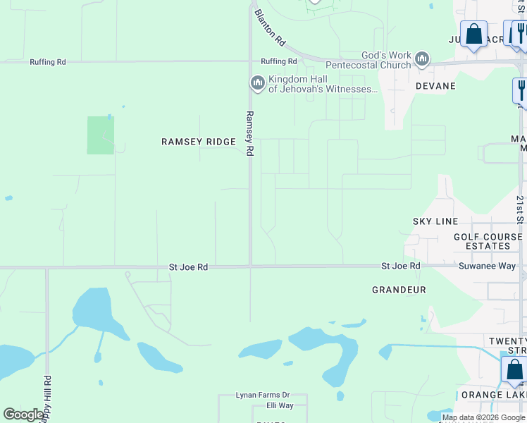 map of restaurants, bars, coffee shops, grocery stores, and more near 14480 Italy Avenue in Dade City