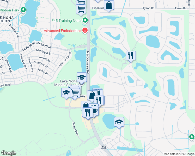 map of restaurants, bars, coffee shops, grocery stores, and more near 8304 Prestbury Drive in Orlando