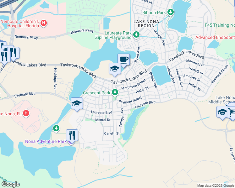 map of restaurants, bars, coffee shops, grocery stores, and more near 8351 Upper Perse Circle in Orlando