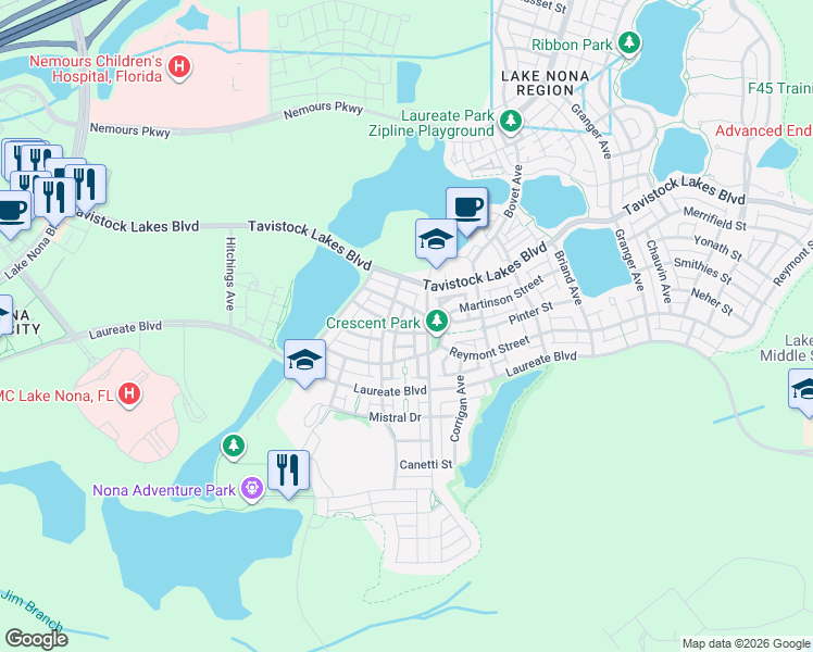 map of restaurants, bars, coffee shops, grocery stores, and more near 8247 Sulston Street in Orlando