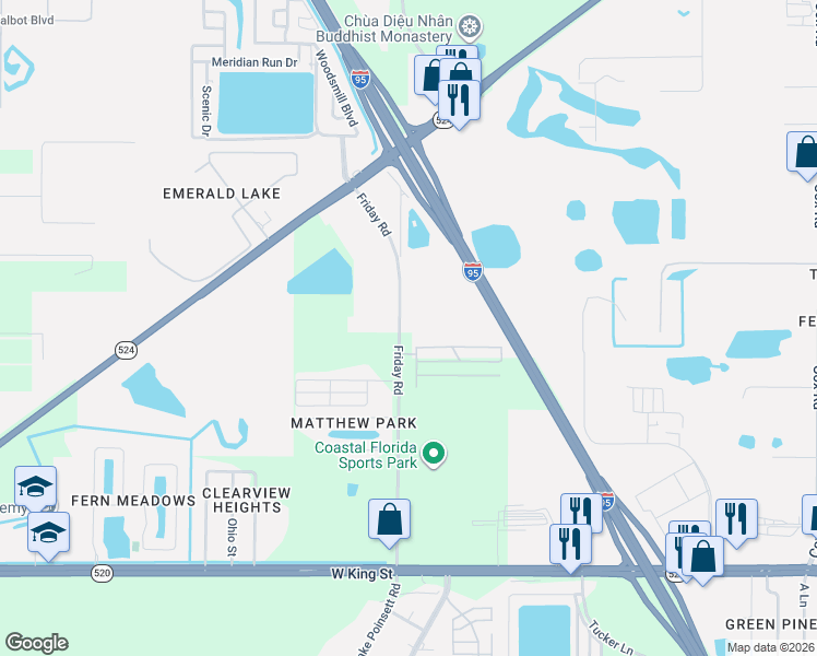 map of restaurants, bars, coffee shops, grocery stores, and more near 4610 Ecstasy Circle in Cocoa