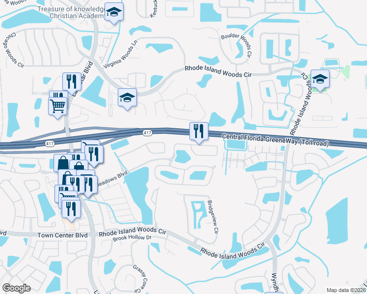 map of restaurants, bars, coffee shops, grocery stores, and more near 2449 Chatham Place Drive in Orlando
