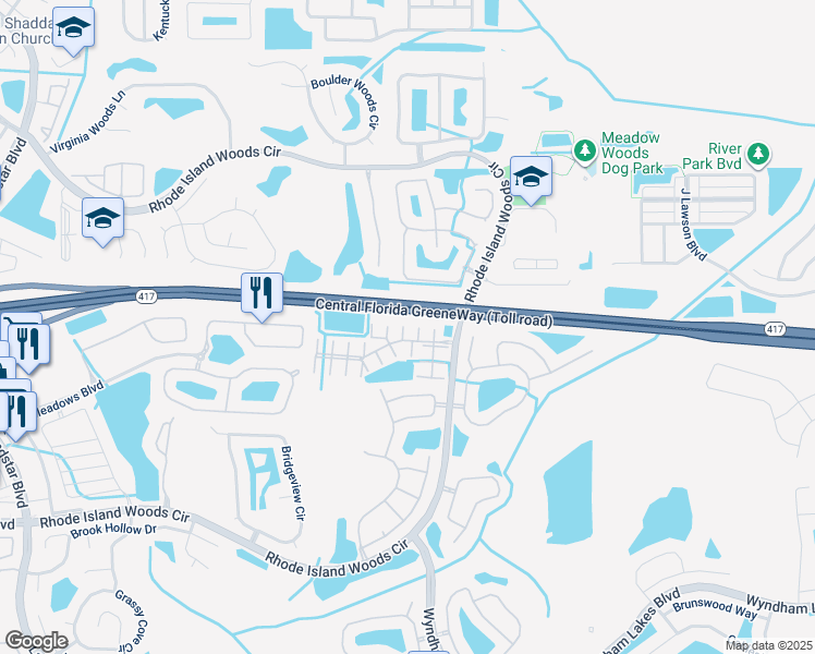 map of restaurants, bars, coffee shops, grocery stores, and more near 2121 Island Walk Drive in Orlando