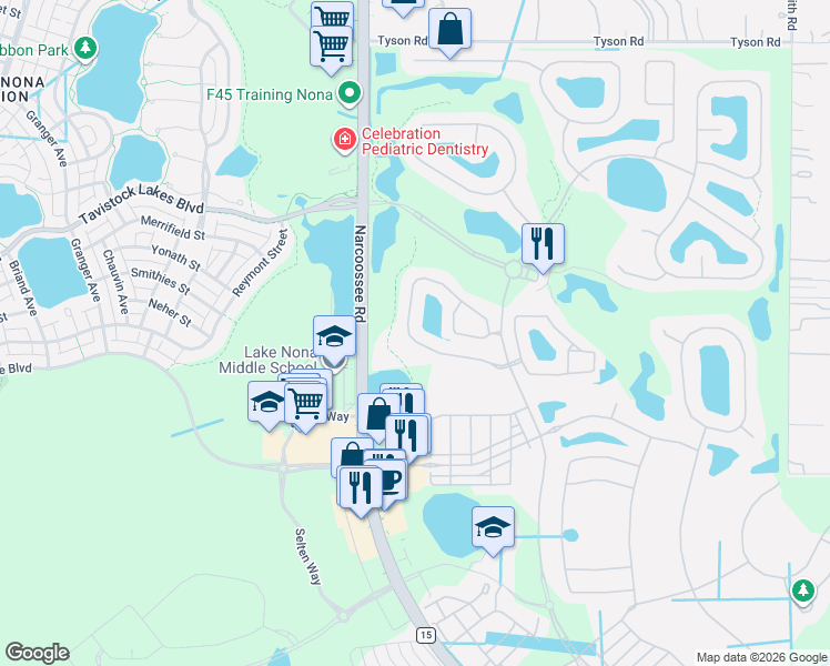 map of restaurants, bars, coffee shops, grocery stores, and more near 8304 Prestbury Drive in Orlando