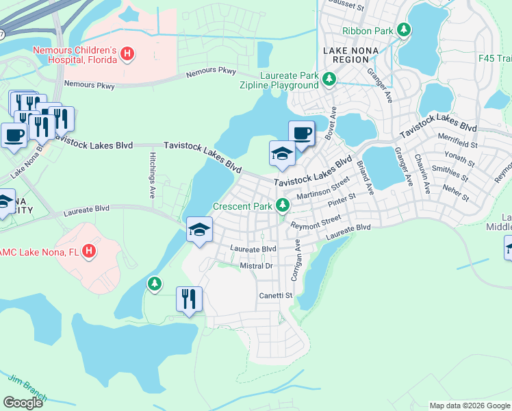 map of restaurants, bars, coffee shops, grocery stores, and more near 8247 Sulston Street in Orlando