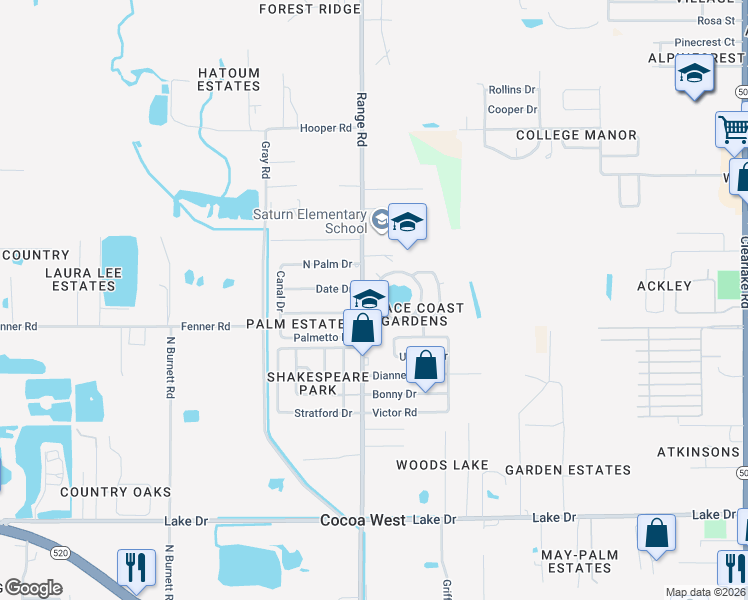 map of restaurants, bars, coffee shops, grocery stores, and more near 788 Lunar Lake Circle in Cocoa