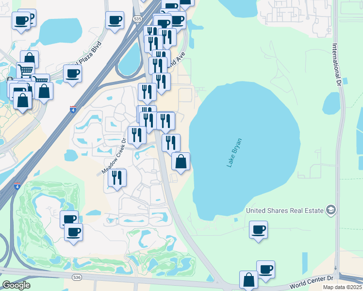 map of restaurants, bars, coffee shops, grocery stores, and more near 13427 Blue Heron Beach Drive in Orlando