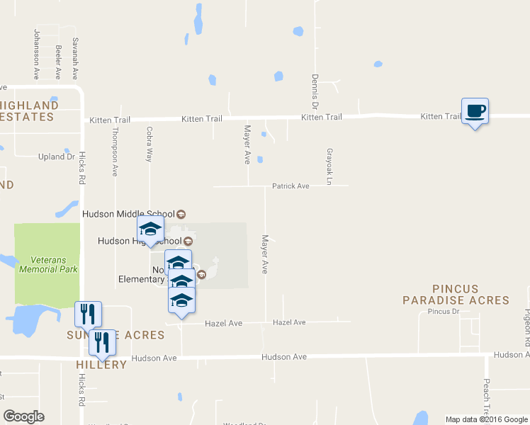 map of restaurants, bars, coffee shops, grocery stores, and more near 14512 Mayer Avenue in Hudson