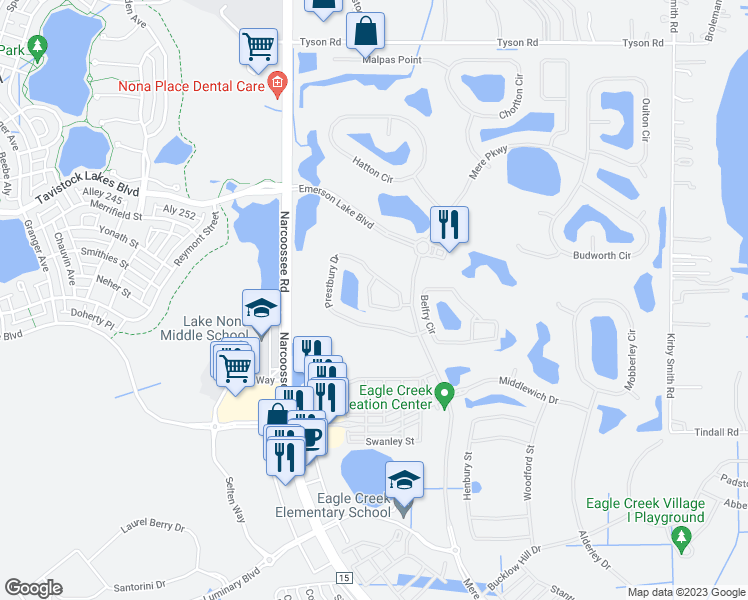 map of restaurants, bars, coffee shops, grocery stores, and more near 8353 Kelsall Drive in Orlando