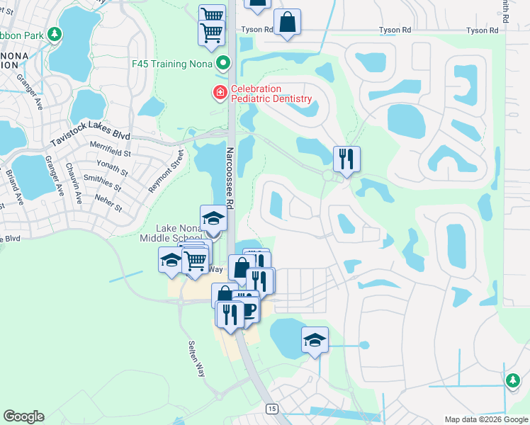 map of restaurants, bars, coffee shops, grocery stores, and more near 8304 Prestbury Drive in Orlando