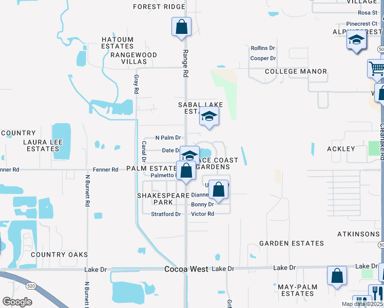 map of restaurants, bars, coffee shops, grocery stores, and more near 716 Lunar Lake Circle in Cocoa