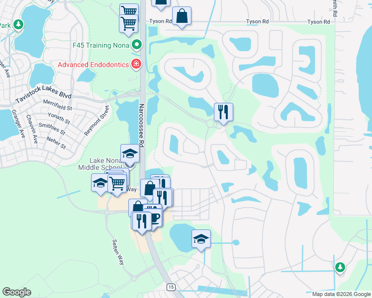 map of restaurants, bars, coffee shops, grocery stores, and more near 8349 Kelsall Drive in Orlando