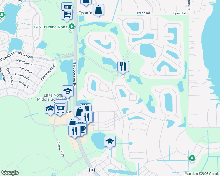 map of restaurants, bars, coffee shops, grocery stores, and more near 8008 Prestbury Drive in Orlando