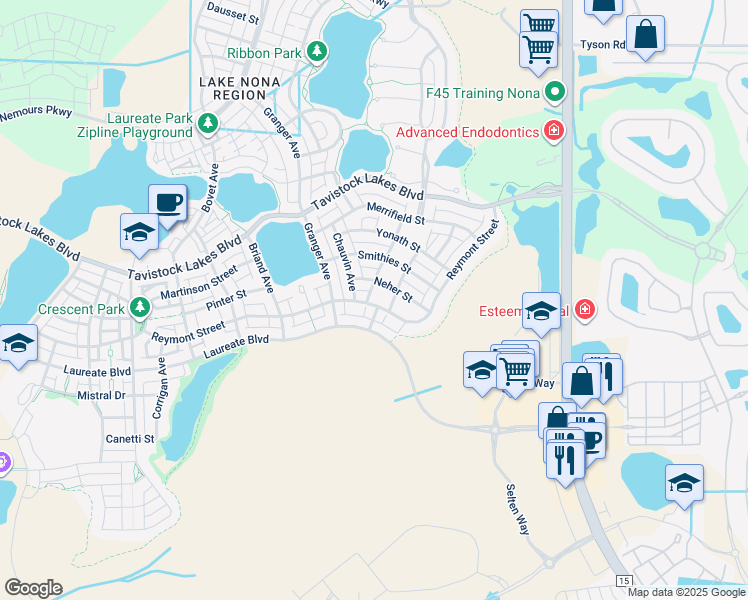 map of restaurants, bars, coffee shops, grocery stores, and more near 13868 Smoot Avenue in Orlando