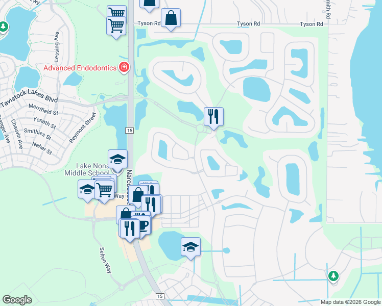 map of restaurants, bars, coffee shops, grocery stores, and more near 8012 Prestbury Drive in Orlando