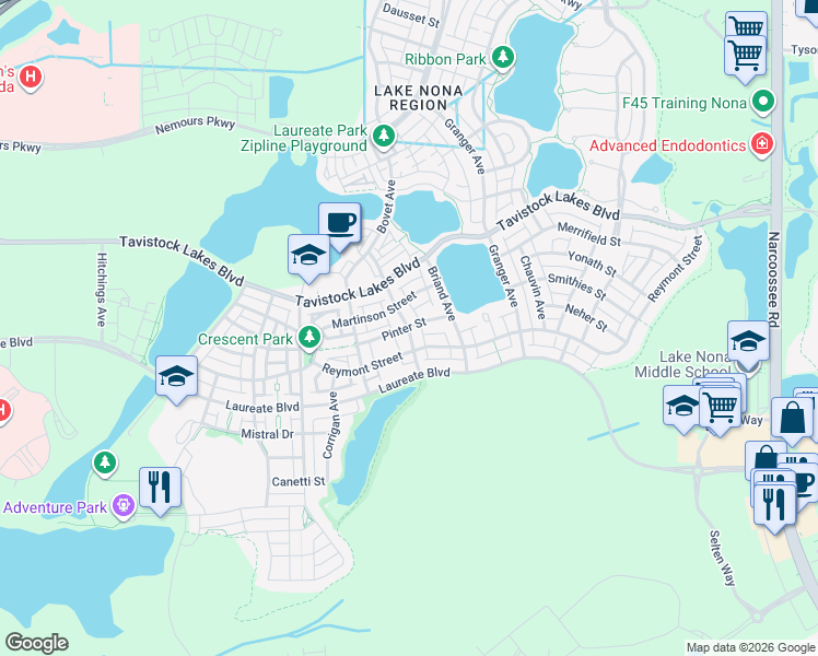 map of restaurants, bars, coffee shops, grocery stores, and more near Heaney Avenue in Orlando