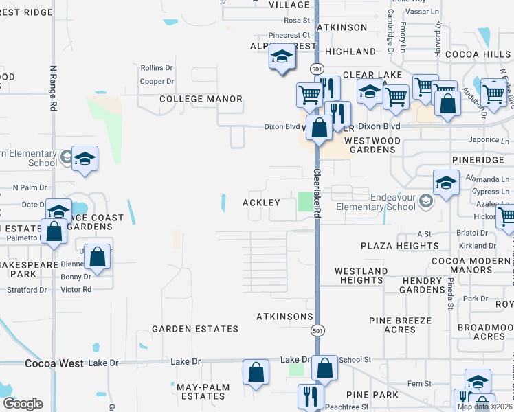 map of restaurants, bars, coffee shops, grocery stores, and more near 810 Morning Side Drive in Cocoa