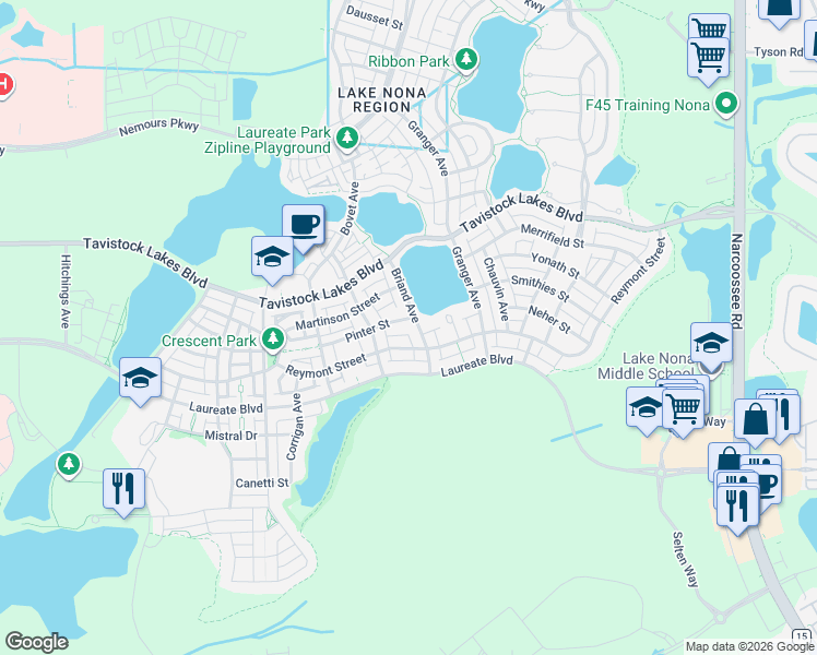 map of restaurants, bars, coffee shops, grocery stores, and more near 8687 Reymont Street in Orlando