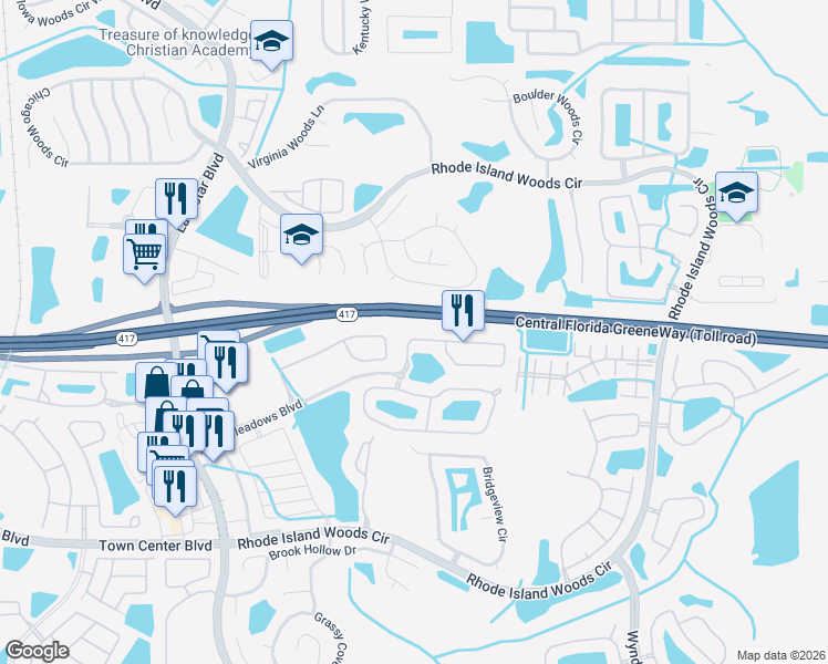 map of restaurants, bars, coffee shops, grocery stores, and more near 2449 Chatham Place Drive in Orlando
