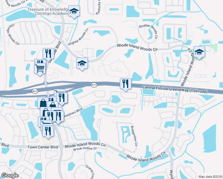 map of restaurants, bars, coffee shops, grocery stores, and more near 2449 Chatham Place Drive in Orlando