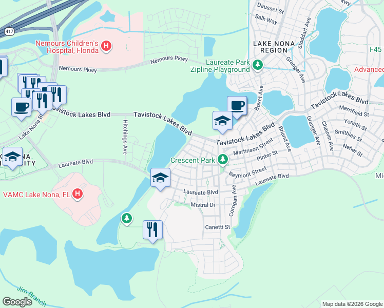 map of restaurants, bars, coffee shops, grocery stores, and more near 8021 Greengard Street in Orlando