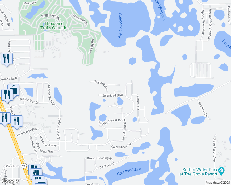 map of restaurants, bars, coffee shops, grocery stores, and more near 1520 Still Drive in Clermont