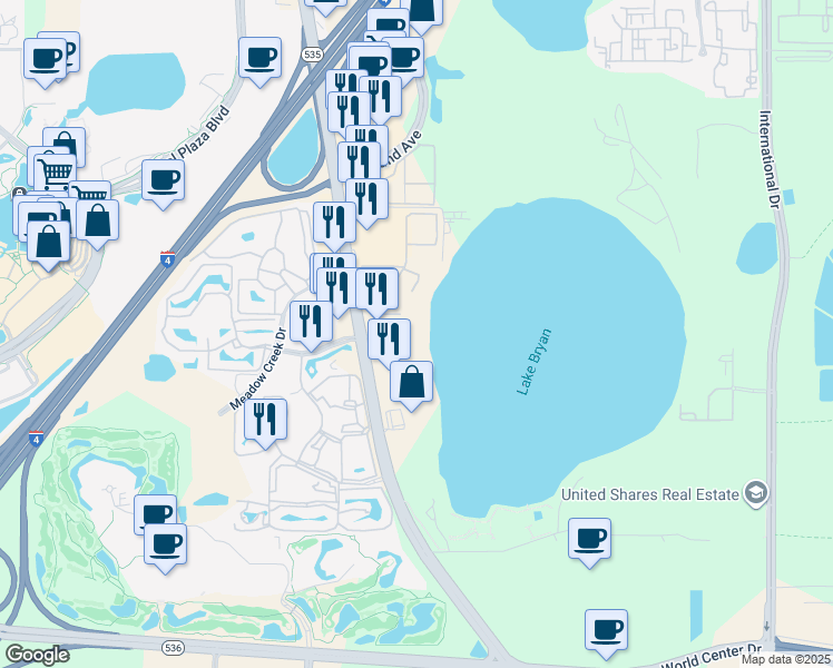 map of restaurants, bars, coffee shops, grocery stores, and more near 13415 Blue Heron Beach Drive in Orlando