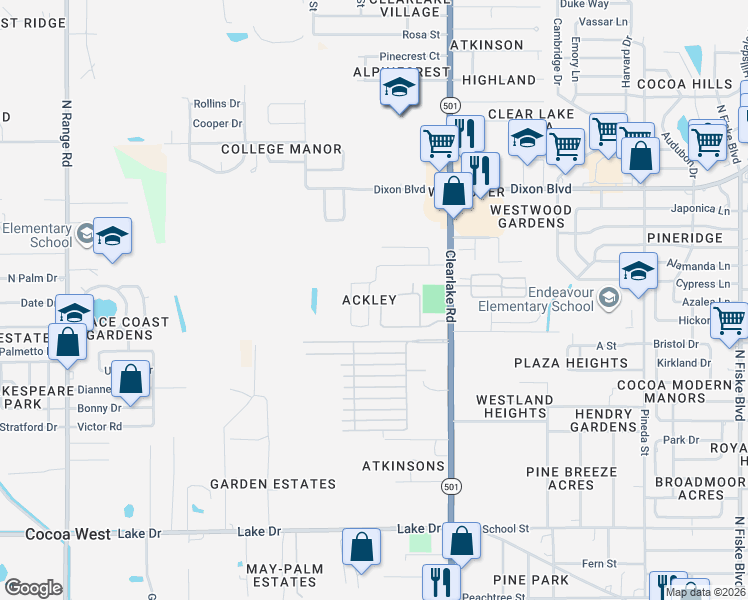 map of restaurants, bars, coffee shops, grocery stores, and more near 852 Morning Side Drive in Cocoa