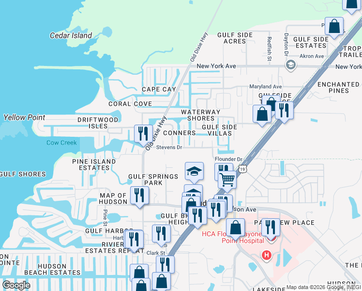 map of restaurants, bars, coffee shops, grocery stores, and more near 14606 Williams Lane in Hudson
