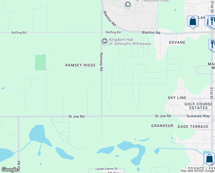 map of restaurants, bars, coffee shops, grocery stores, and more near 14554 Italy Avenue in Dade City