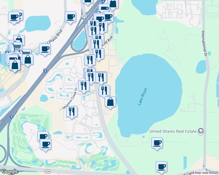 map of restaurants, bars, coffee shops, grocery stores, and more near 13415 Blue Heron Beach Drive in Orlando