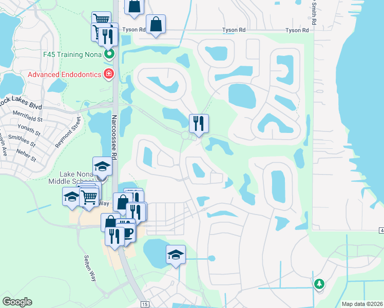 map of restaurants, bars, coffee shops, grocery stores, and more near 10407 Belfry Circle in Orlando