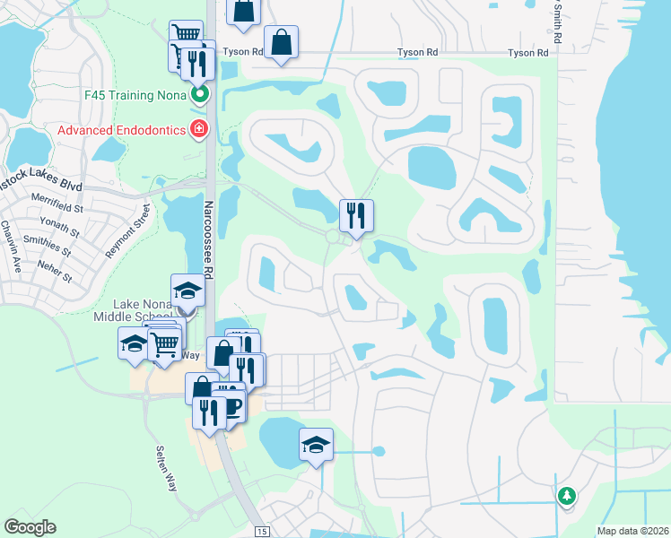 map of restaurants, bars, coffee shops, grocery stores, and more near 10407 Belfry Circle in Orlando