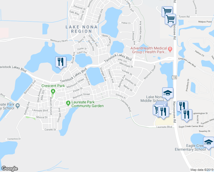 map of restaurants, bars, coffee shops, grocery stores, and more near in Orlando