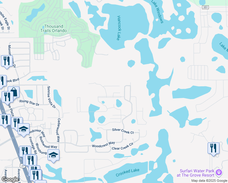 map of restaurants, bars, coffee shops, grocery stores, and more near 1519 Still Drive in Clermont