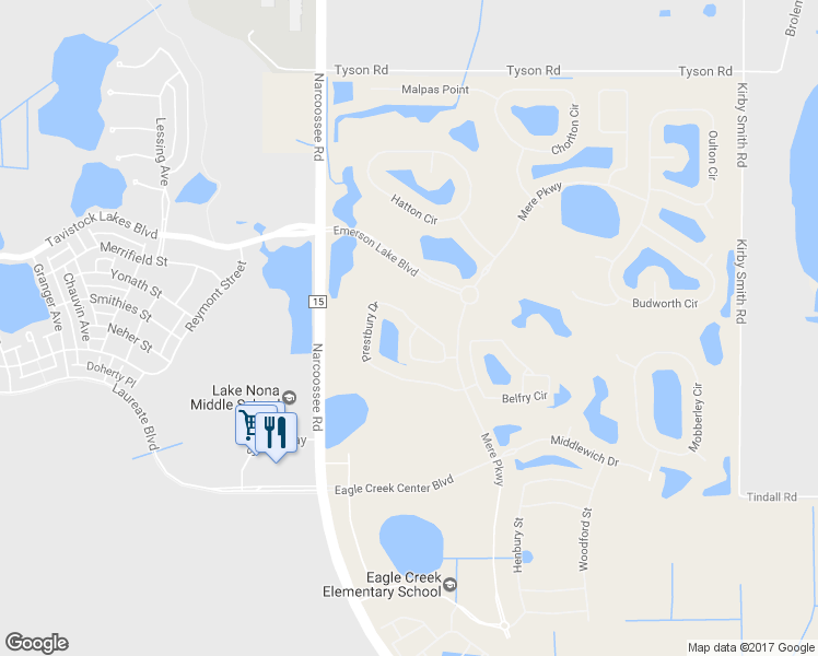 map of restaurants, bars, coffee shops, grocery stores, and more near 8127 Prestbury Drive in Orlando