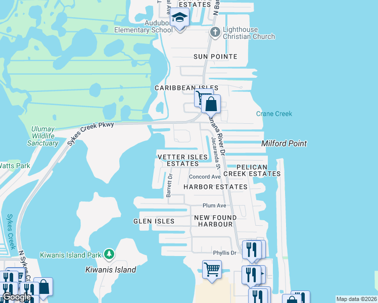 map of restaurants, bars, coffee shops, grocery stores, and more near 1460 Hannah Drive in Merritt Island