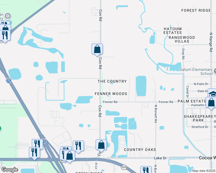 map of restaurants, bars, coffee shops, grocery stores, and more near 760 Monday Court in Cocoa
