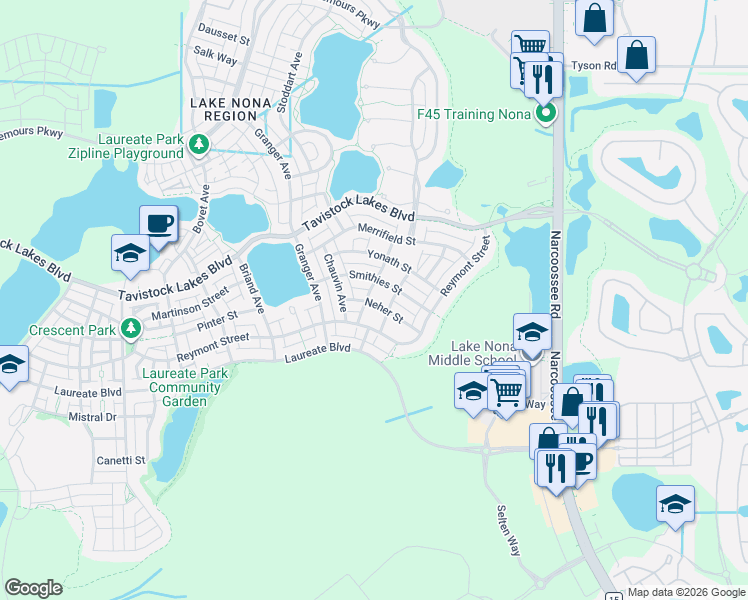 map of restaurants, bars, coffee shops, grocery stores, and more near 13768 Grunberg Avenue in Orlando