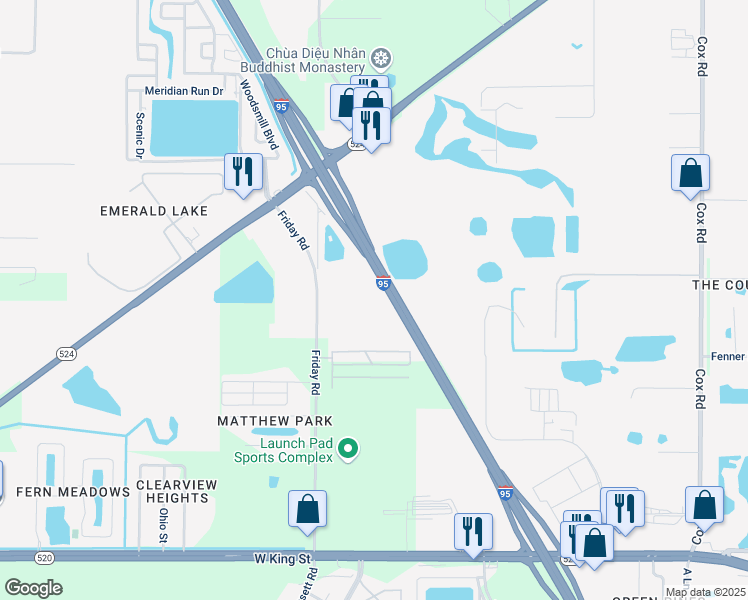 map of restaurants, bars, coffee shops, grocery stores, and more near 900 Friday Road in Cocoa