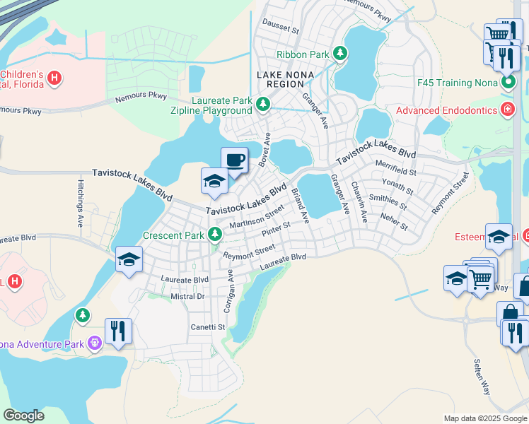 map of restaurants, bars, coffee shops, grocery stores, and more near 13706 Heaney Avenue in Orlando