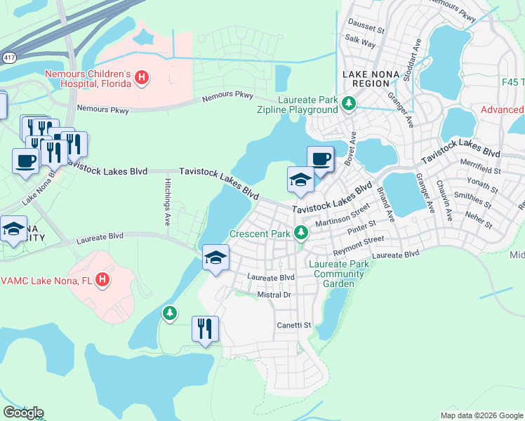 map of restaurants, bars, coffee shops, grocery stores, and more near 8083 Upper Perse Circle in Orlando