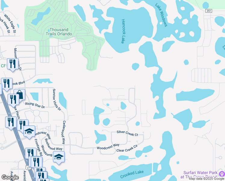 map of restaurants, bars, coffee shops, grocery stores, and more near 17400 Placidity Avenue in Clermont