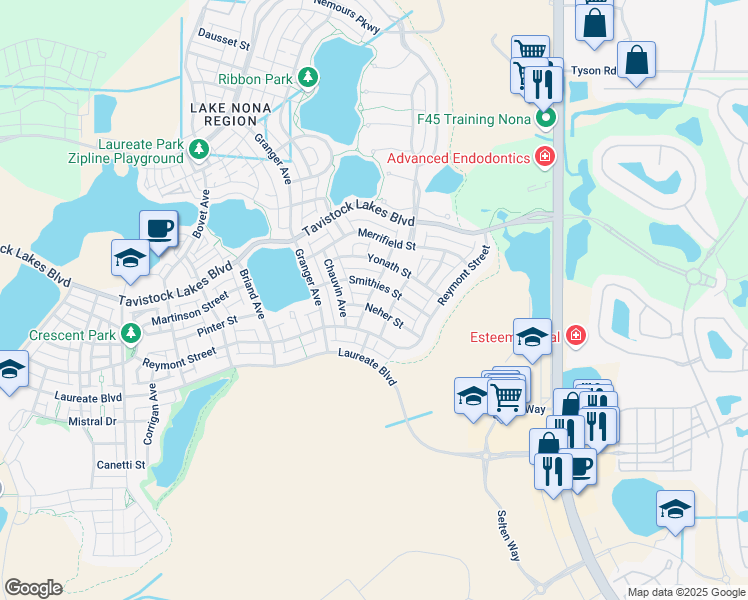 map of restaurants, bars, coffee shops, grocery stores, and more near 13768 Grunberg Avenue in Orlando