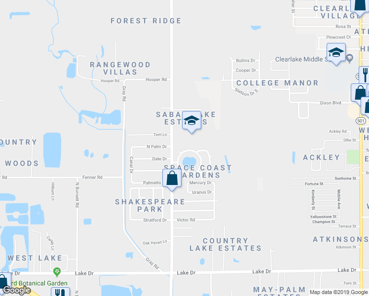 map of restaurants, bars, coffee shops, grocery stores, and more near 717 Lunar Lake Circle in Cocoa