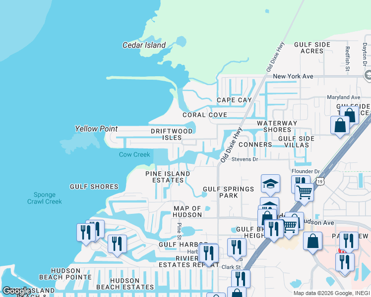 map of restaurants, bars, coffee shops, grocery stores, and more near 6744 Seaview Boulevard in Hudson